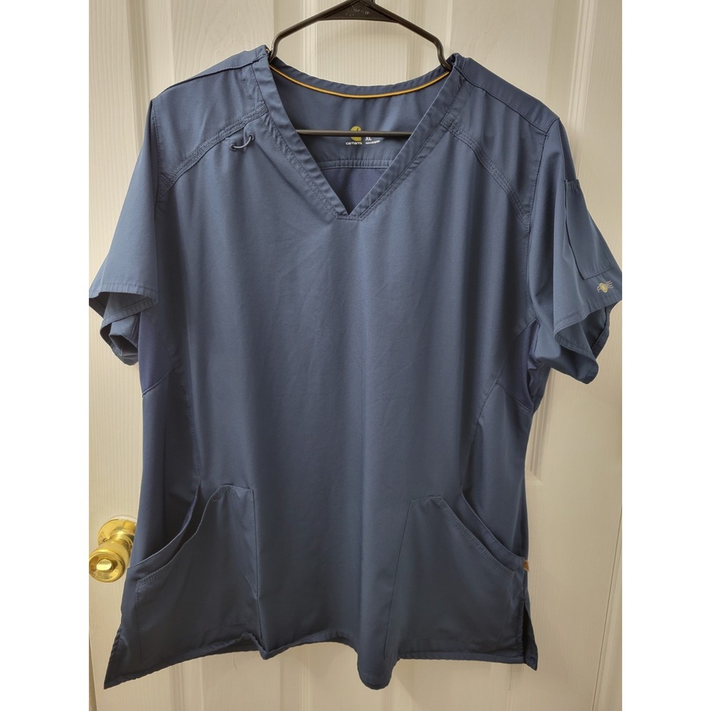 Carhartt Force Scrub Top Womens XL Navy Blue Multi Pocket, Badge Loop, EUC